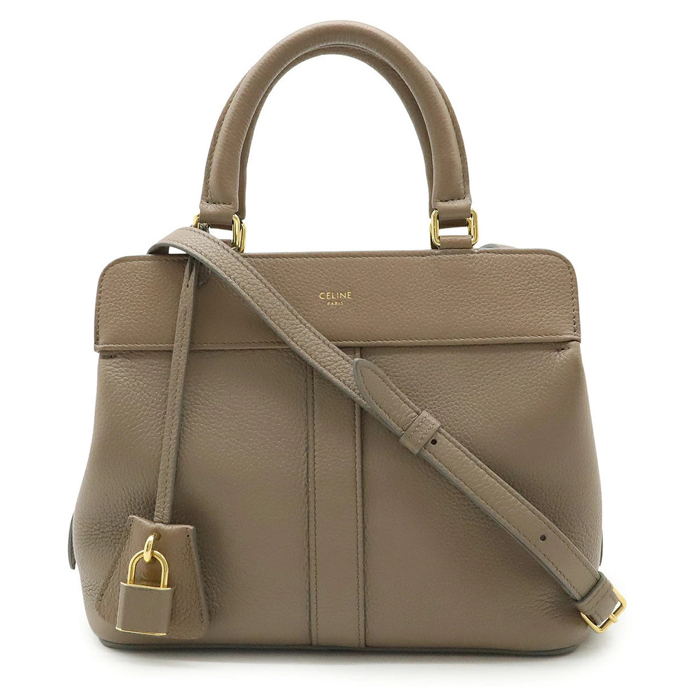 Celine Cabas de 2way Crossbody Leather Greige Gray